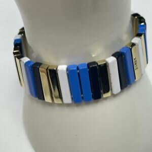 J. Crew JCREW bracelet blue black white silver tone signed costume jewelry